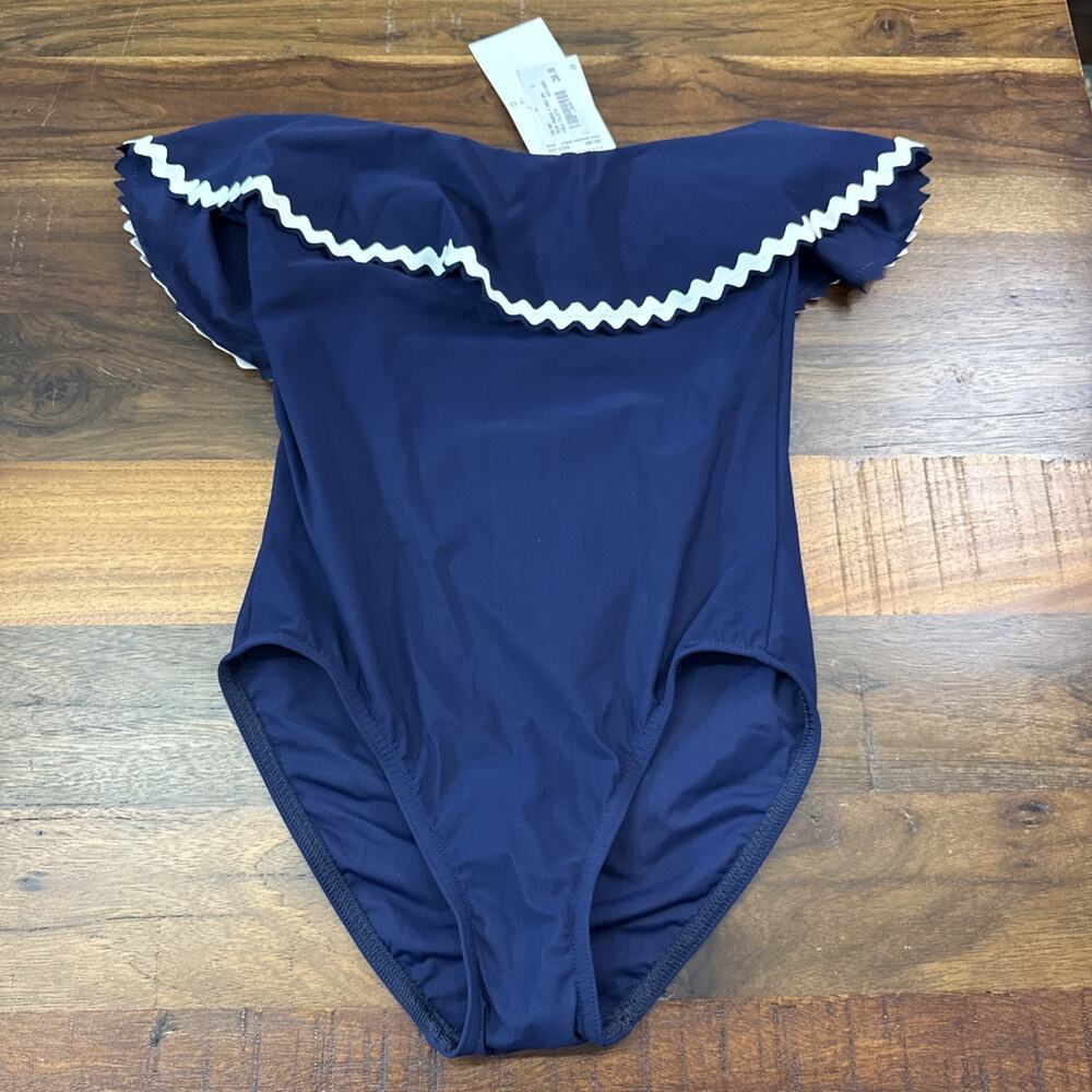 NWT karla colletto swimsuit strapless, one piece with ruffle detail size 8